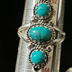 Turquoise Kingman 3 Stone Sterling Silver Ring NWT